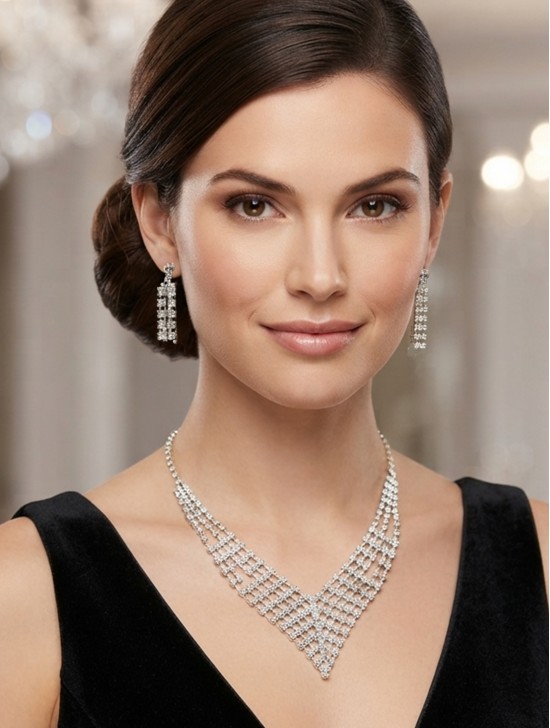 Adjustable Rhinestone Necklace And Earring Set